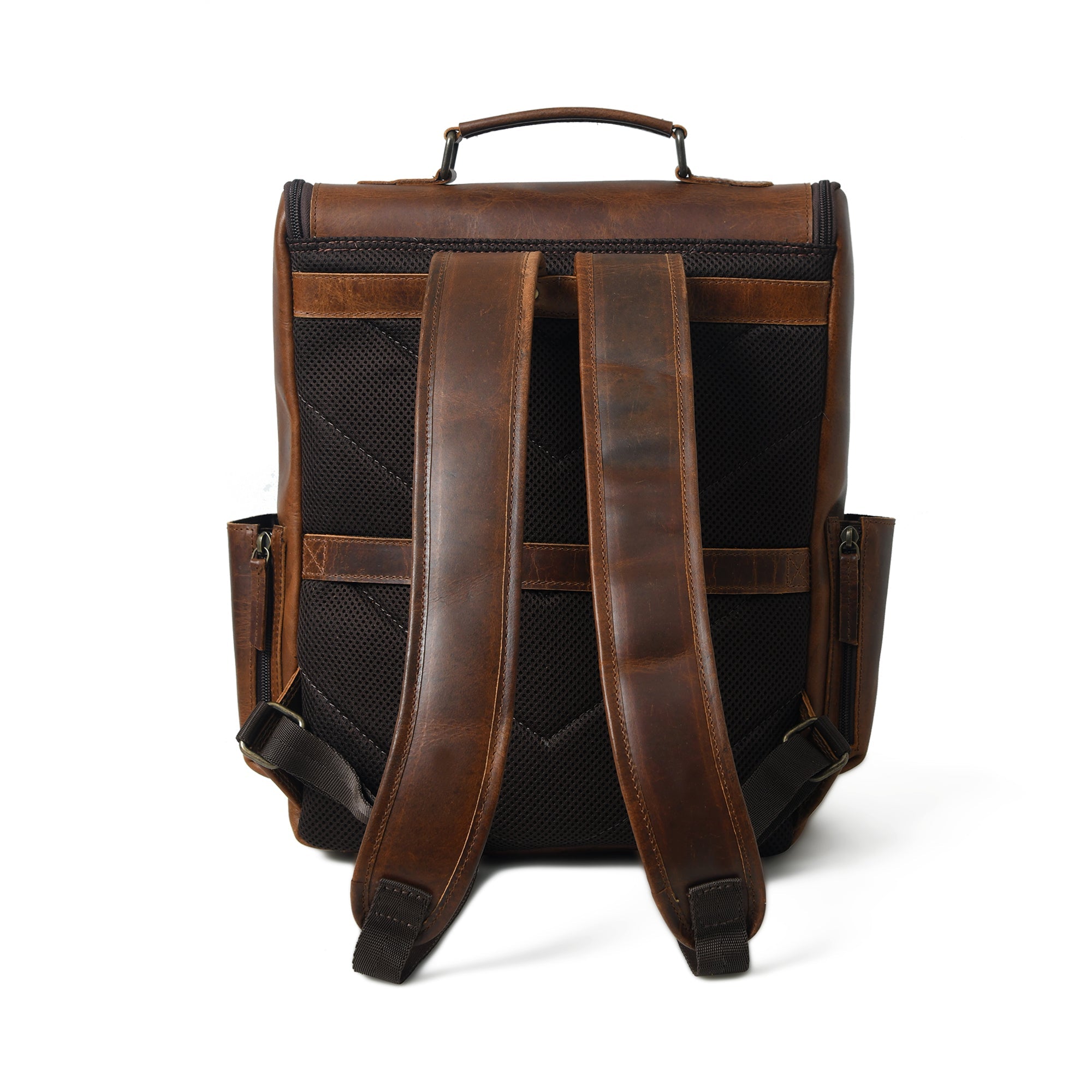 Sac à dos en cuir pleine fleur de 16 pouces | Sac à dos avec compartiment rembourré pour ordinateur portable et bandoulière réglable (Bourbon Brown)