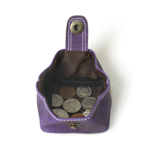 Genuine Leather Purple Coin Pouch for Men Women