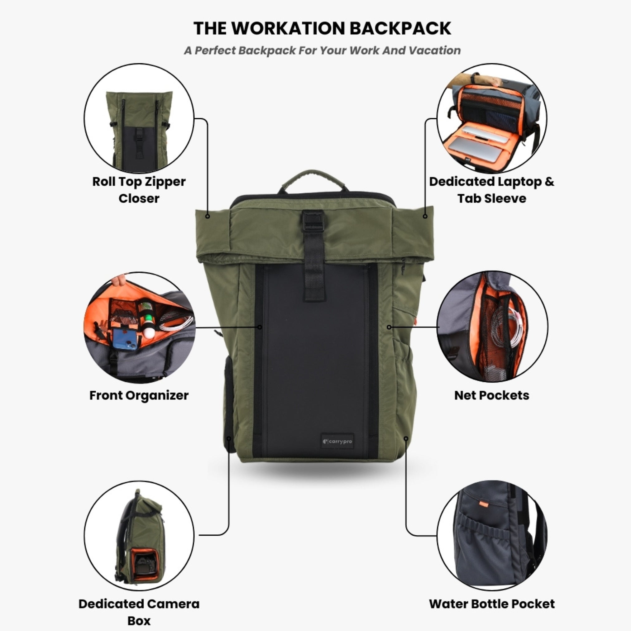 HOBO25 V3.0 Everyday Utility Rolltop Backpack with Laptop Compartment | Water Resistant Backpack with Removable Camera Box