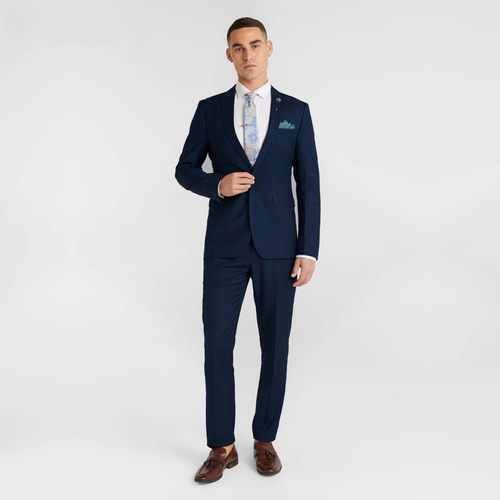 Navy Blue 2-Piece Business Suit for Men | Custom-Made Suit for Work & Festivals