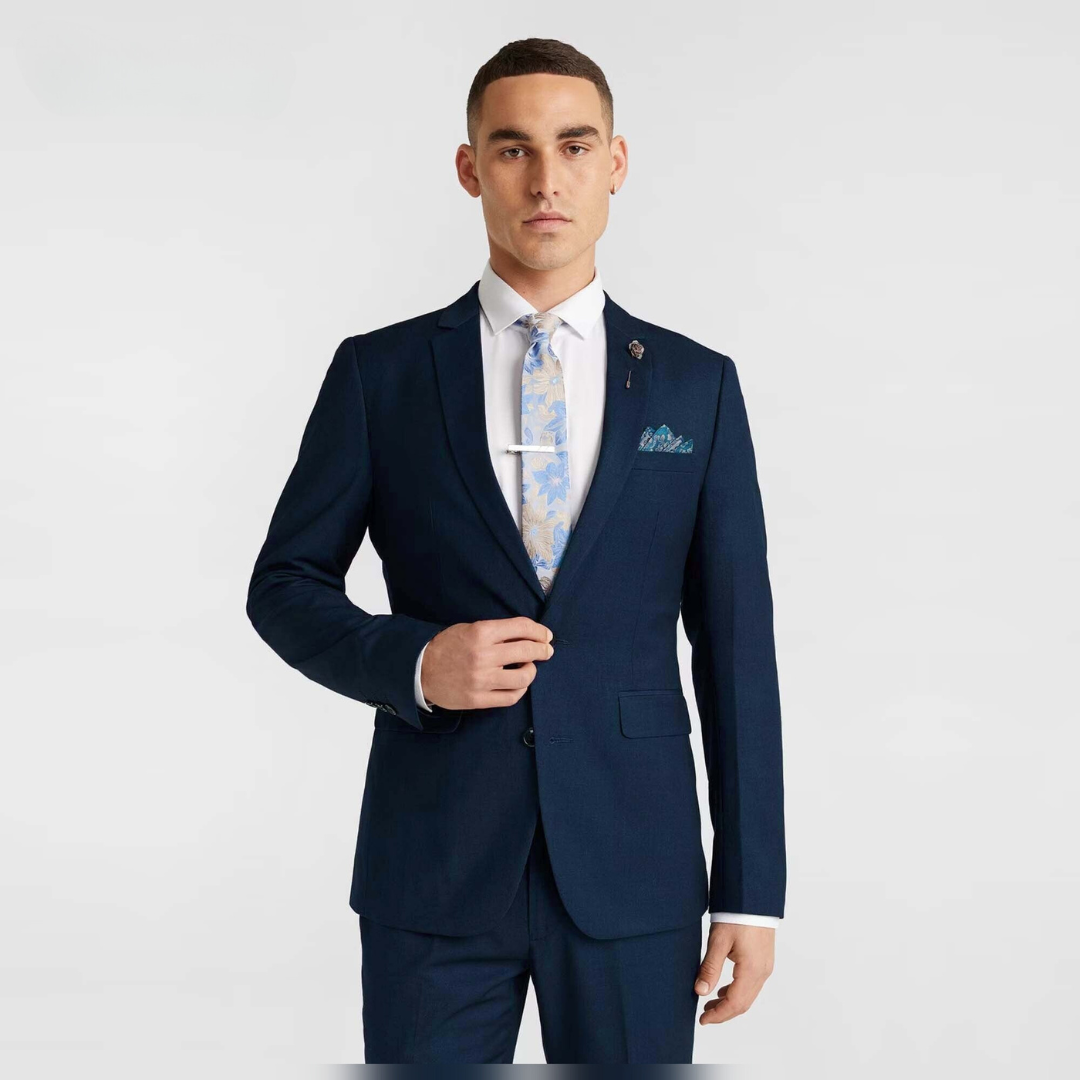 Navy Blue 2-Piece Business Suit for Men | Custom-Made Suit for Work & Festivals