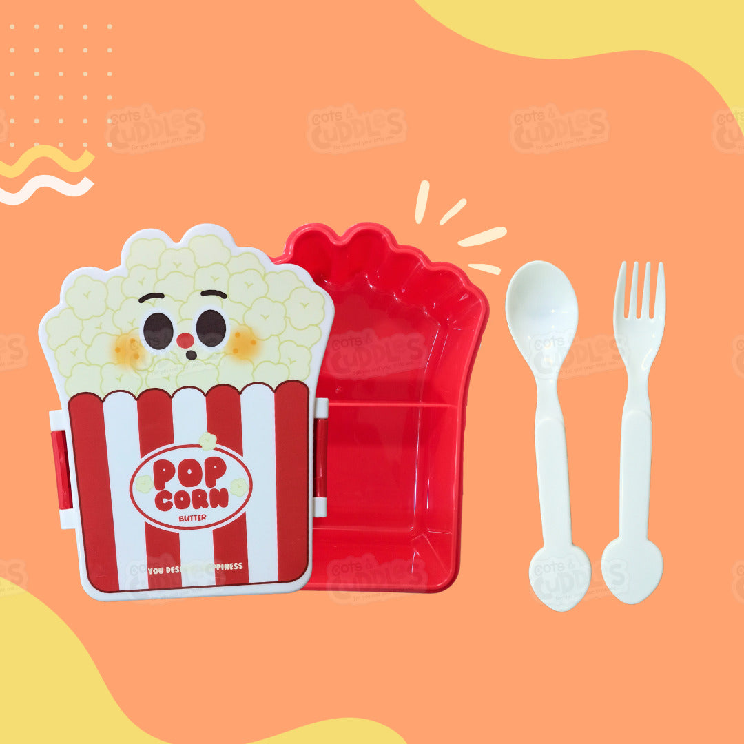 Cute Fast Food Design Plastic Lunch Box for Kids with Spoon and Fork (Popcorn)