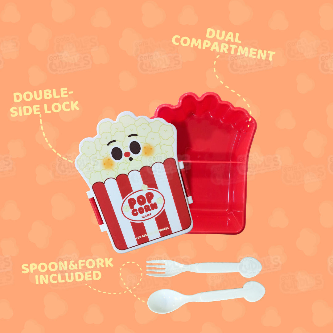 Cute Fast Food Design Plastic Lunch Box for Kids with Spoon and Fork (Popcorn)