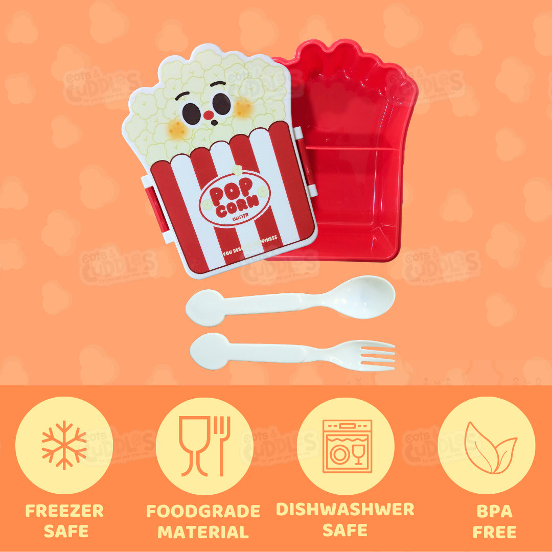 Cute Fast Food Design Plastic Lunch Box for Kids with Spoon and Fork (Popcorn)