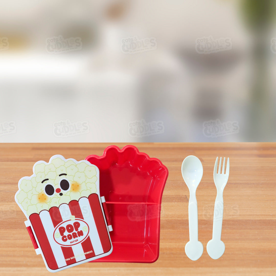 Cute Fast Food Design Plastic Lunch Box for Kids with Spoon and Fork (Popcorn)