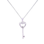 Sterling Silver Heart Key Pendant, Shine Bright with Zirconia Stone, Pendant with Chain, Jewelry Gift, Perfect Gift for Her