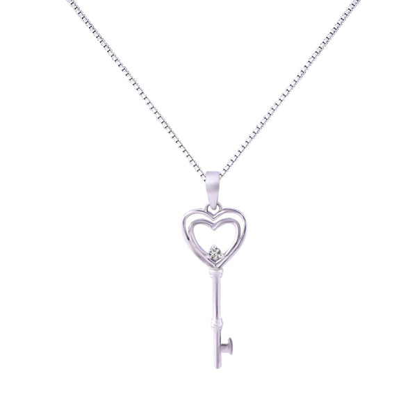 Sterling Silver Heart Key Pendant, Shine Bright with Zirconia Stone, Pendant with Chain, Jewelry Gift, Perfect Gift for Her