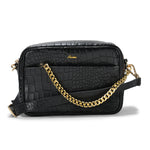 Genius Croc Leather Cross Body, Elegant Black Leather, Compact and Stylish, Ideal for Daily Use (Black)