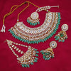 Luxurious Mint Color Kundan Bridal Necklace Set, Maang Tikka and Earrings, Traditional Indian Wedding Jewelry (Set of 3)