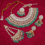 Luxurious Mint Color Kundan Bridal Necklace Set, Maang Tikka and Earrings, Traditional Indian Wedding Jewelry (Set of 3)