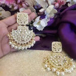 Exquisite Kundan Chandbali Earrings, Pearl Drops - Bridal Jewelry Set, Traditional Indian Wedding Jewelry (Set of 1)