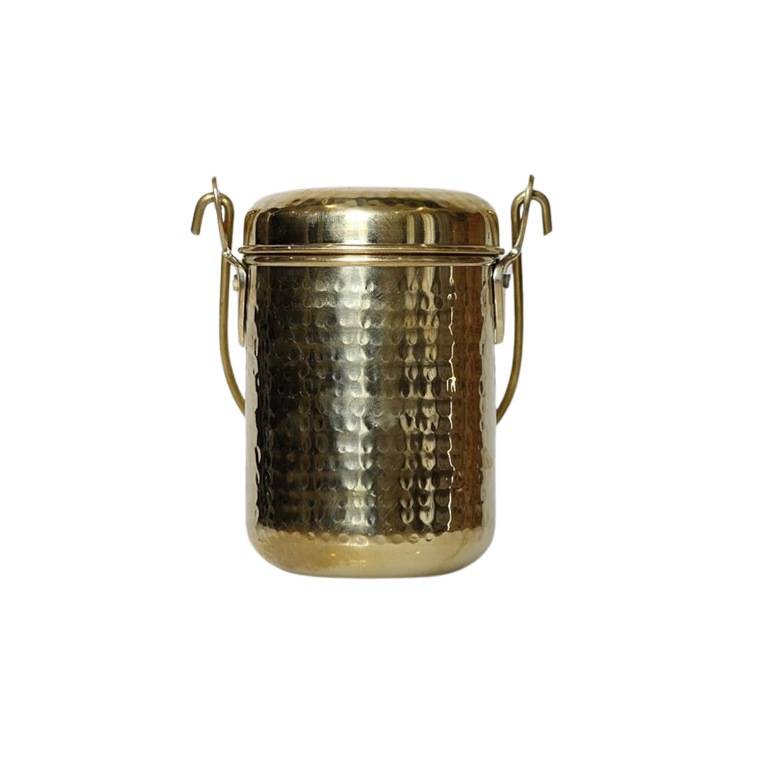 Pure Brass Milk Pot with Airtight Lid | Handcrafted Brass Kitchen Vessel | 250 ML