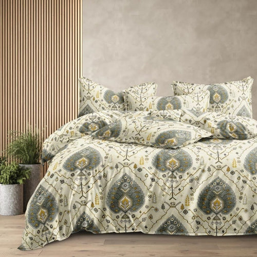 Leaf Print, 200 TC Micro Cotton Flat King Size Bedsheet (108 x 108inches) (275 x 275cm) with 2 Large Pillow Covers, Grey