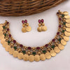 Gold-Tone Coin Necklace Set, Emerald and Ruby Gemstones, Traditional Indian Wedding Jewelry (Set of 2)