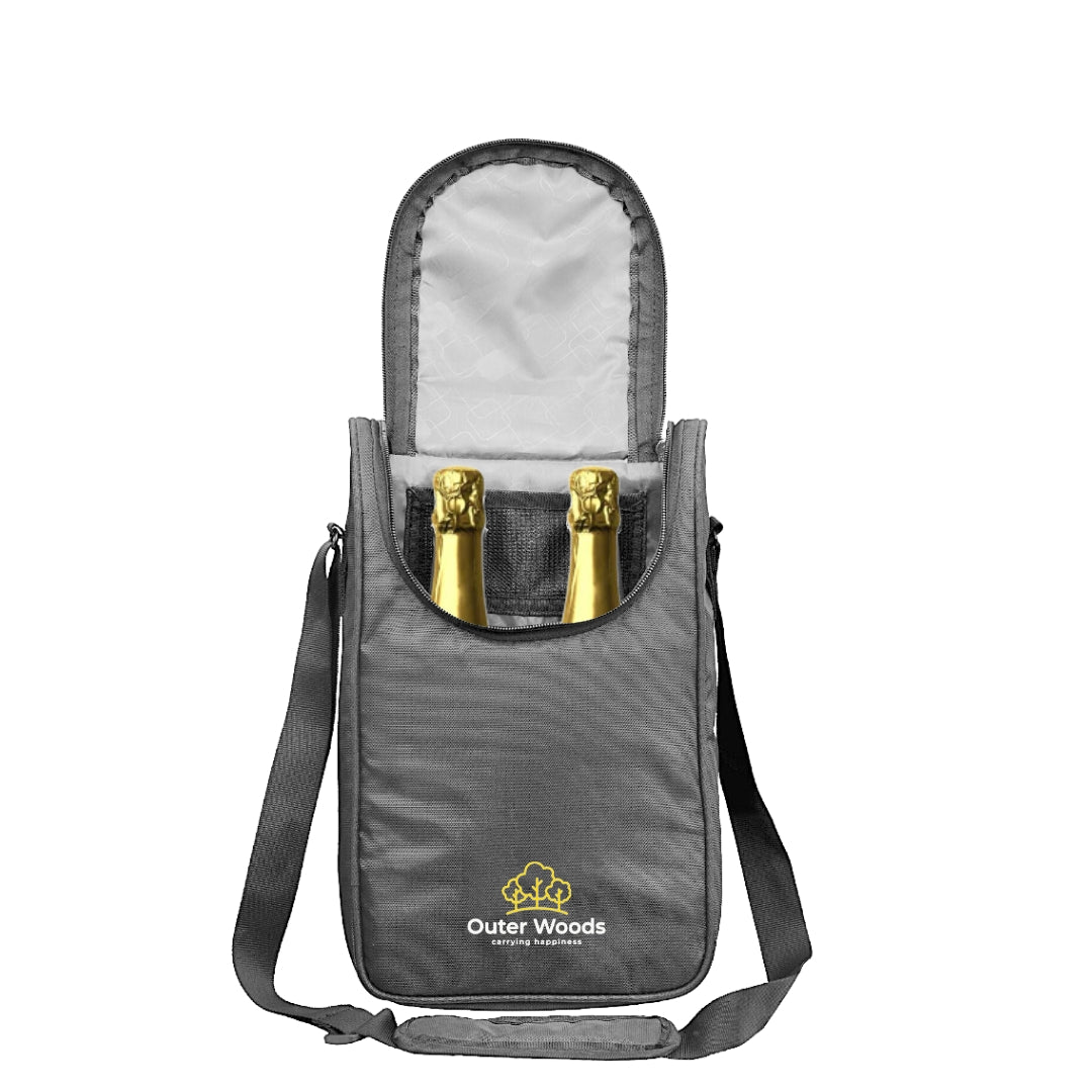 Outer Woods Nylon Insulated 2 Bottle Bag|360° Insulation And Portable Padded Protection For Glass Bottles|Ideal For Carrying Wine,Beer,Whisky,Vodka,Soda,Juice,Milk And Water