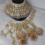 Kundan Bridal Jewelry Set, Pearl Embellishments, Traditional Indian Wedding Jewelry (Set of 2)