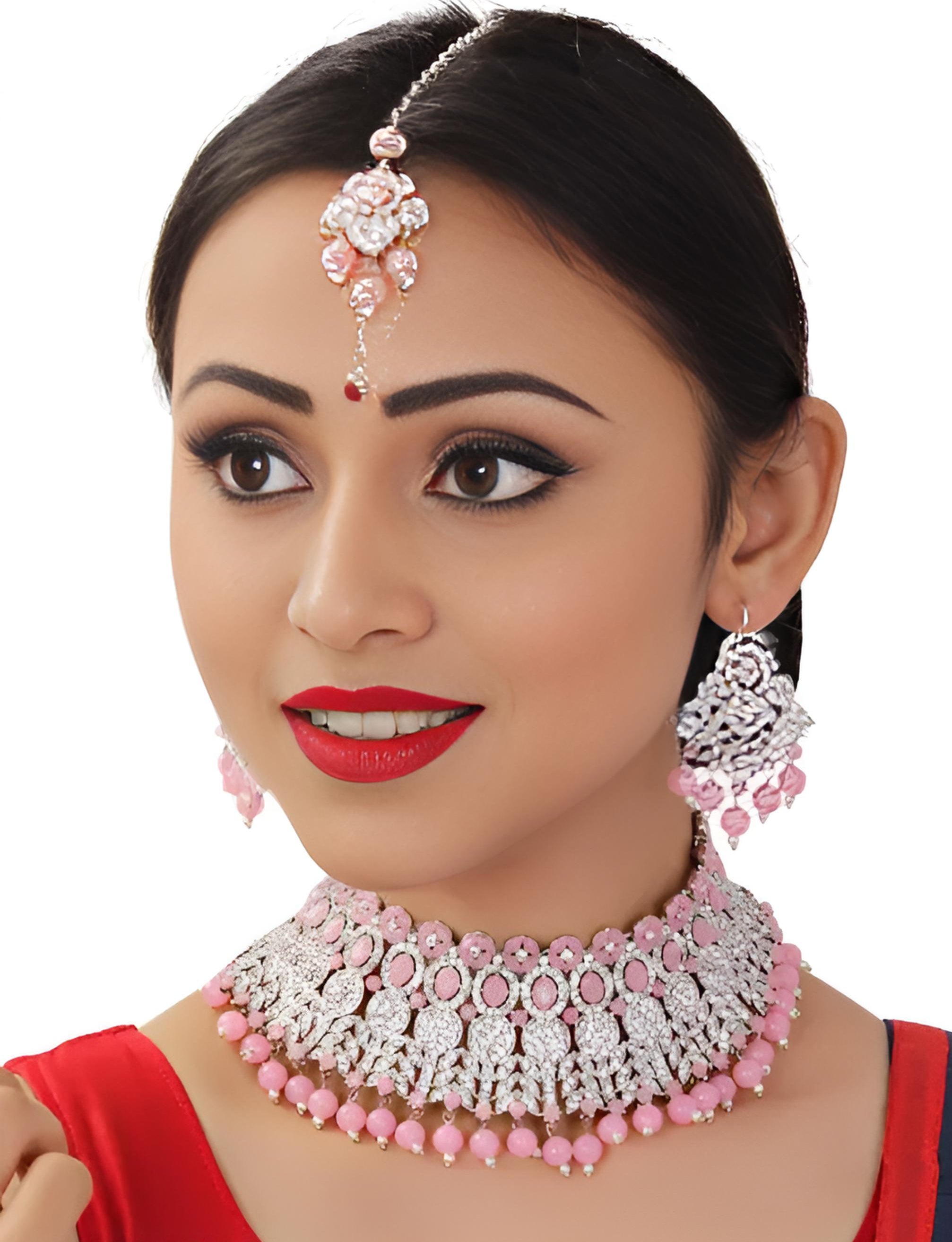 Exquisite Chandelier Necklace - Traditional Indian Bridal Jewelry Set, Traditional Indian Wedding Jewelry (Set of 3)