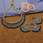 Exquisite Pearl-Adorned Indian Choker Necklace and Earrings Set, Traditional Indian Wedding Jewelry (Set of 2)