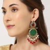 Elegant Kundan-Inspired Chandelier Earrings, Red and Green Gemstones, Traditional Indian Wedding Jewelry (Set of 1)