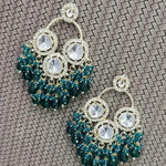 Luxurious Polki Diamond and Rama Green Chandelier Earrings, Traditional Indian Wedding Jewelry (Set of 1)