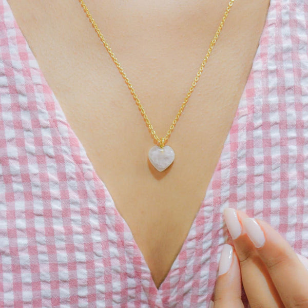 Rose Quartz Stone Pendant with Silver Chain