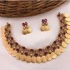 Gold-Tone Coin Necklace Set, Emerald and Ruby Gemstones, Traditional Indian Wedding Jewelry, Bridesmade Look (Set of 2)