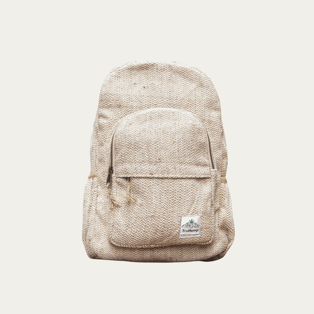 Stylish, eco-friendly hemp backpack in natural beige. Perfect for conscious consumers seeking a durable and sustainable bag.