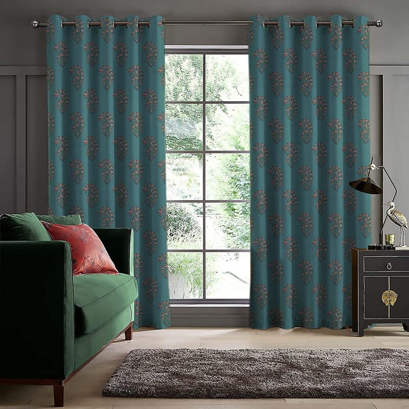 Casableu Calyx Polyester Eyelets (Steel) Blackout Curtains with Tie Back, Bedroom Living Room