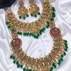 Indian Traditional Lakshmi Temple Antique Gold Necklace Set, Emerald Green Beads and Ruby Work, Traditional Indian Wedding Jewelry (Set of 2)