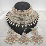 Exquisite Crystal and Pearl Bridal Choker Set, Matching Earrings and Tikka, Traditional Indian Wedding Jewelry (Set of 2)