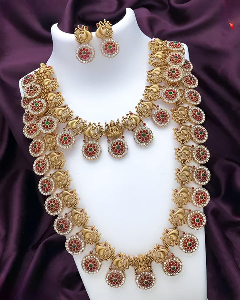 Captivating Gold-Plated Peacock Necklace and Earrings Set, Traditional Indian Wedding Jewelry (Set of 2)