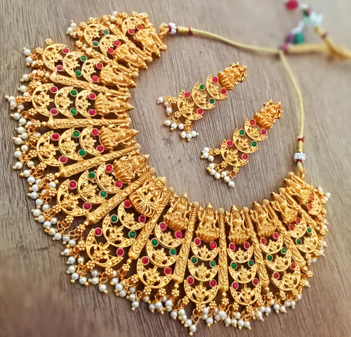 Traditional Indian Bridal Jewelry Set - Ornate Chandelier Necklace, Traditional Indian Wedding Jewelry (Set of 2)