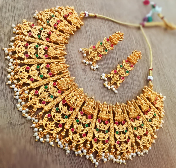 Traditional Indian Bridal Jewelry Set - Ornate Chandelier Necklace, Traditional Indian Wedding Jewelry (Set of 2)