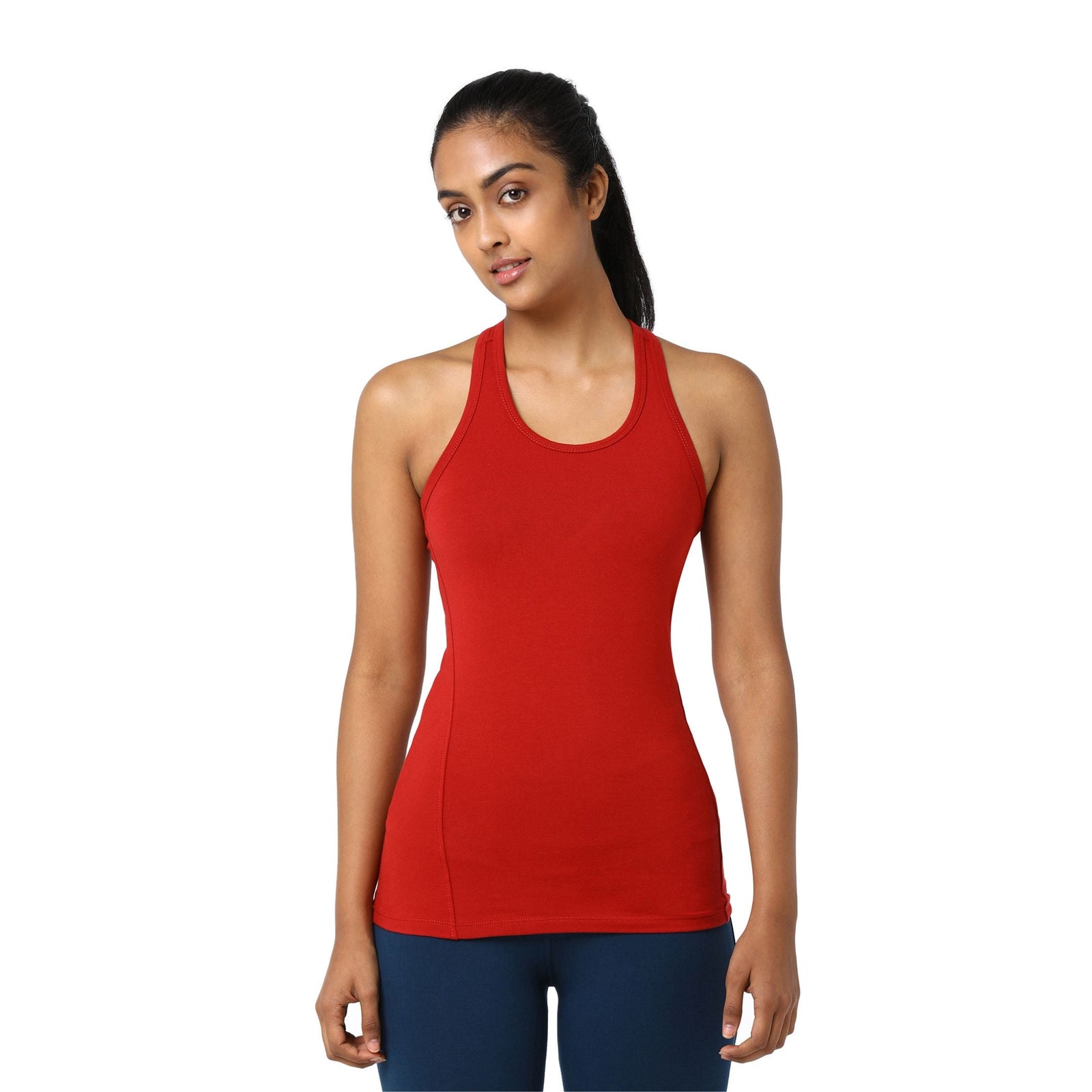 Yoga Racer Back Tank Top with Semi-Snug Fit | Organic Cotton & LycraÂ® Blend Tank Top with Reinforced Seams | Scarlet