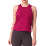 Pari Yoga Tank with Organic Cotton | Sleeveless Layering Crossback Tank Top with Drop Shoulder & Hi-Lo Hemline | Raspberry