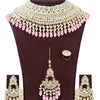 Opulent Bridal Kundan Choker Set, Pink Beads and Matching Earrings & Maang Tikka, Traditional Indian Wedding Jewelry, Festival Look (Set of 2)