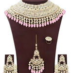 Opulent Bridal Kundan Choker Set, Pink Beads and Matching Earrings & Maang Tikka, Traditional Indian Wedding Jewelry, Festival Look (Set of 2)