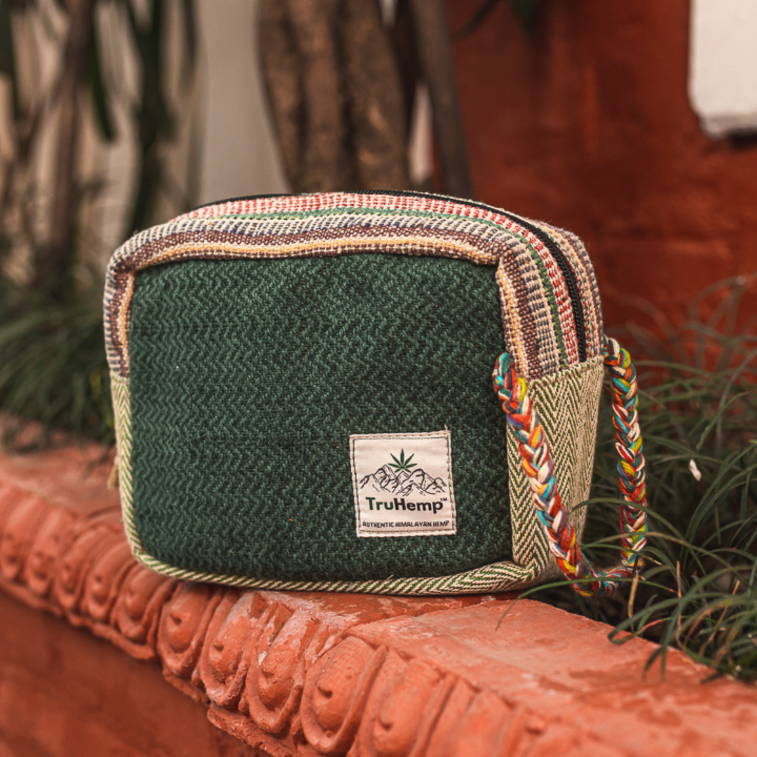 Hemp Travel Pouch with Spacious Storage & Premium Zipper Closure| Handmade Toiletry Bag with Soft Cotton Lining & Dual Zipper Compartments