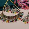 Luxurious Multicolor Kundan Choker Necklace Set, Earrings and Maang Tikka, Traditional Indian Wedding Jewelry (Set of 2)