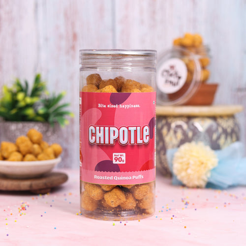 Crack A Nut's Chipotle Roasted Multi-Grain Puffs, Savory & Healthy Snack, Packed with Protein & Low in Sugar, Lightly Roasted Multi-Grain Goodness, Perfect for Cravings & Guilt-Free Indulgence, 100g.