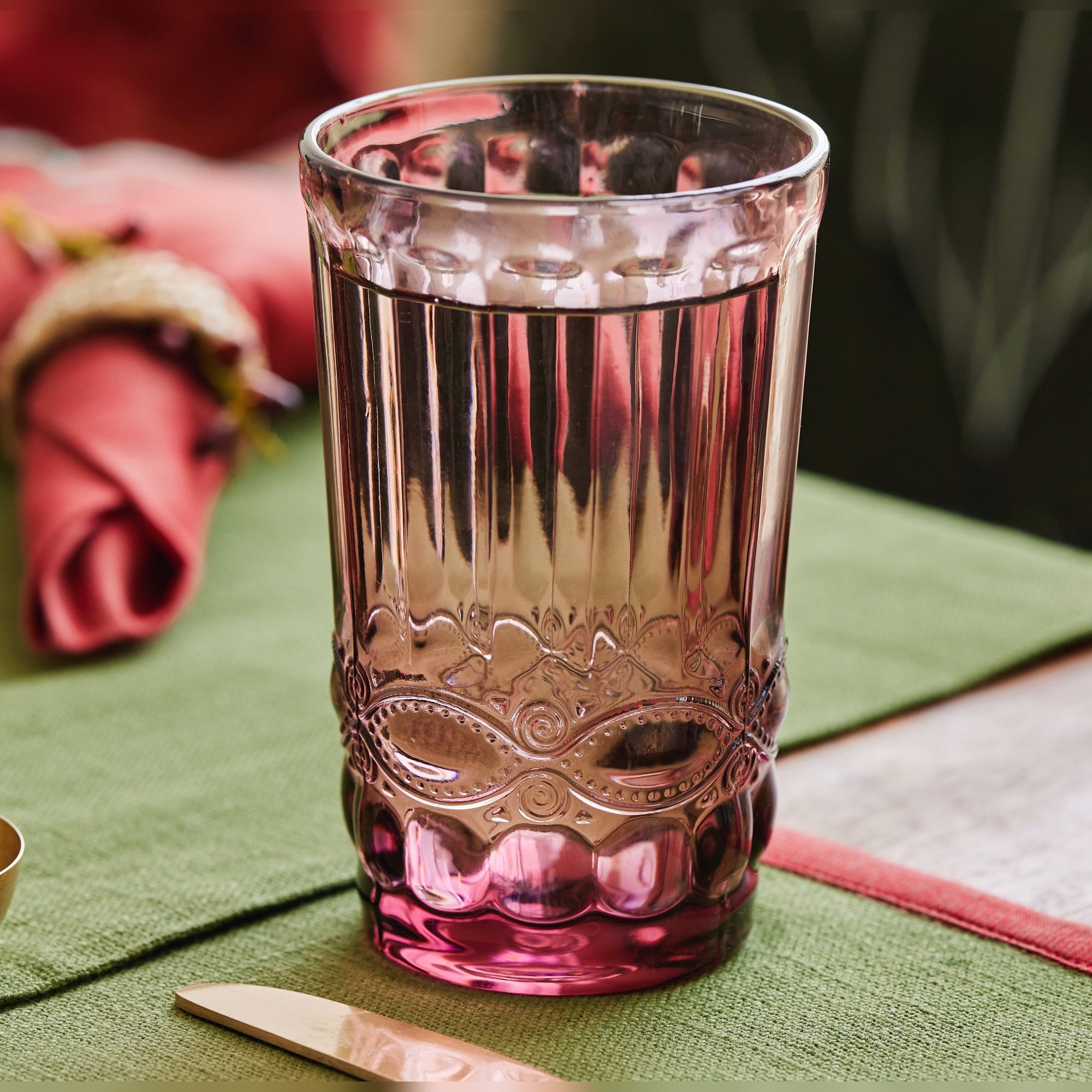 Summer Crystal Glass - Rose, Set of 6, Elegant Swirl Design, Perfect for Refreshing Drinks, Lead and Latex-Free, Dishwasher Safe, 350ml Capacity, Ideal for Alfresco Dining (Set of 6)