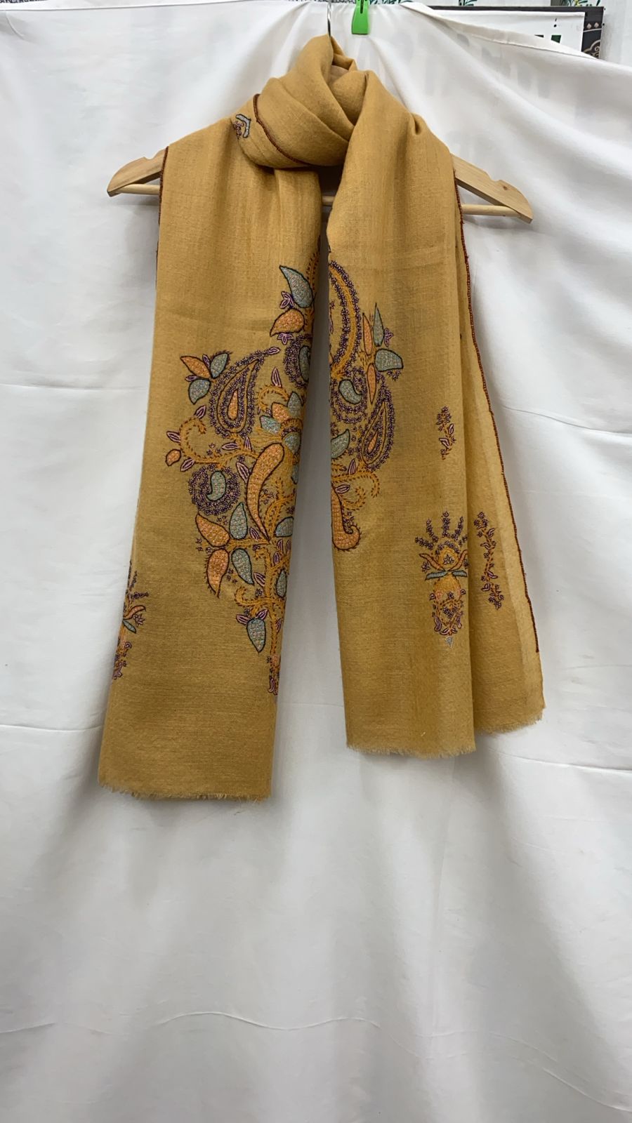 Mustard Pure Pashmina Stole with Hand Woven Kashmiri Embroidery, Premium Pashmina Wrap, Traditional Handcrafted Kashmir Embroidery for Winter Elegance (70 x 200 cm)