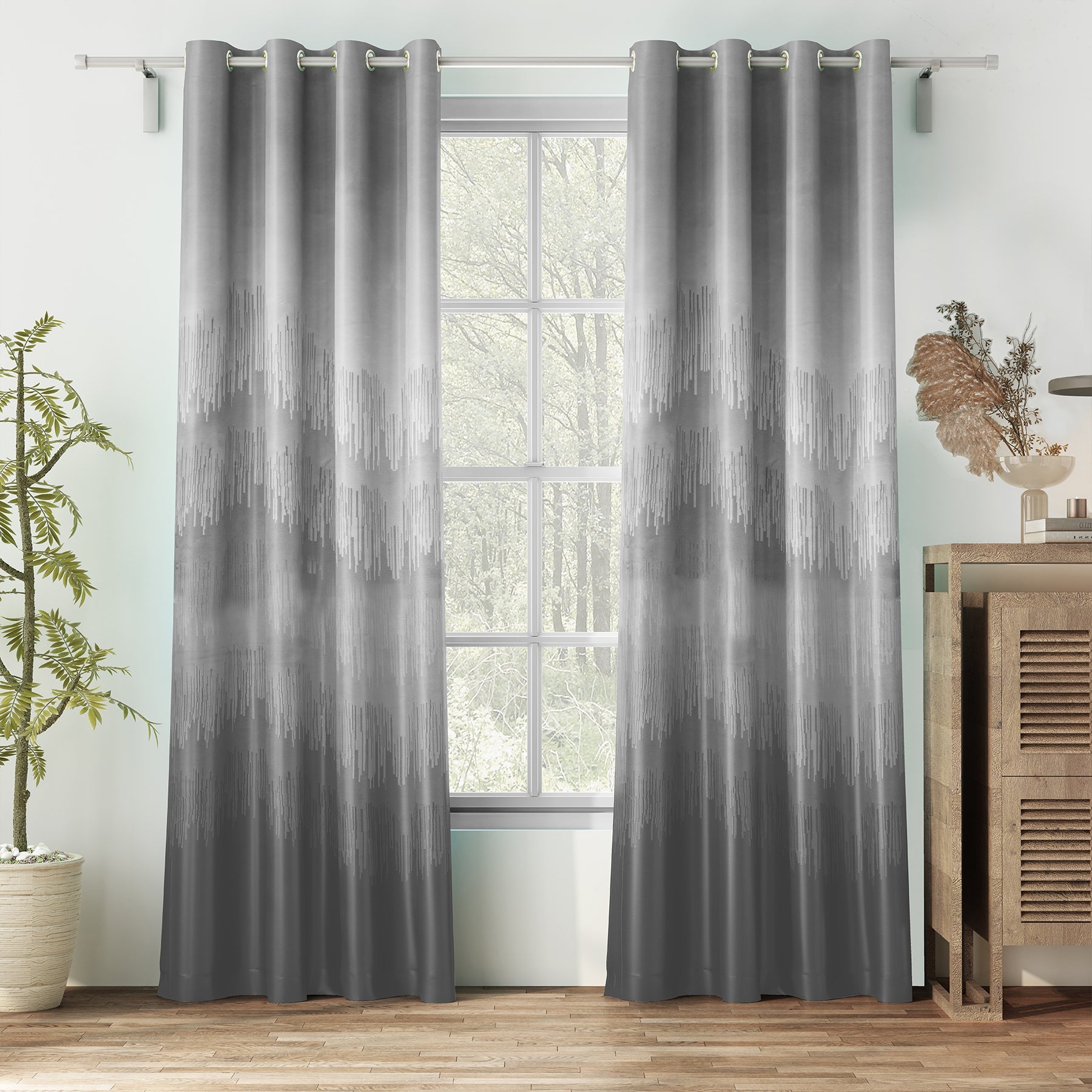 Casableu Kudo Polyester Eyelets (Steel) Blackout Curtains with Tie Back, Bedroom Living Room