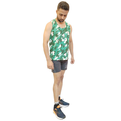 Dry-Fit Men's Tank Top, Ultra-Light Activewear, Microfiber Blend, Camouflage Design, Best for Gym, Running & Outdoor Sports Wear (Forest Green)