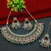 Exquisite Rama Green and Gold Kundan Jewelry Set, Pearl Accents, Traditional Indian Wedding Jewelry (Set of 2)