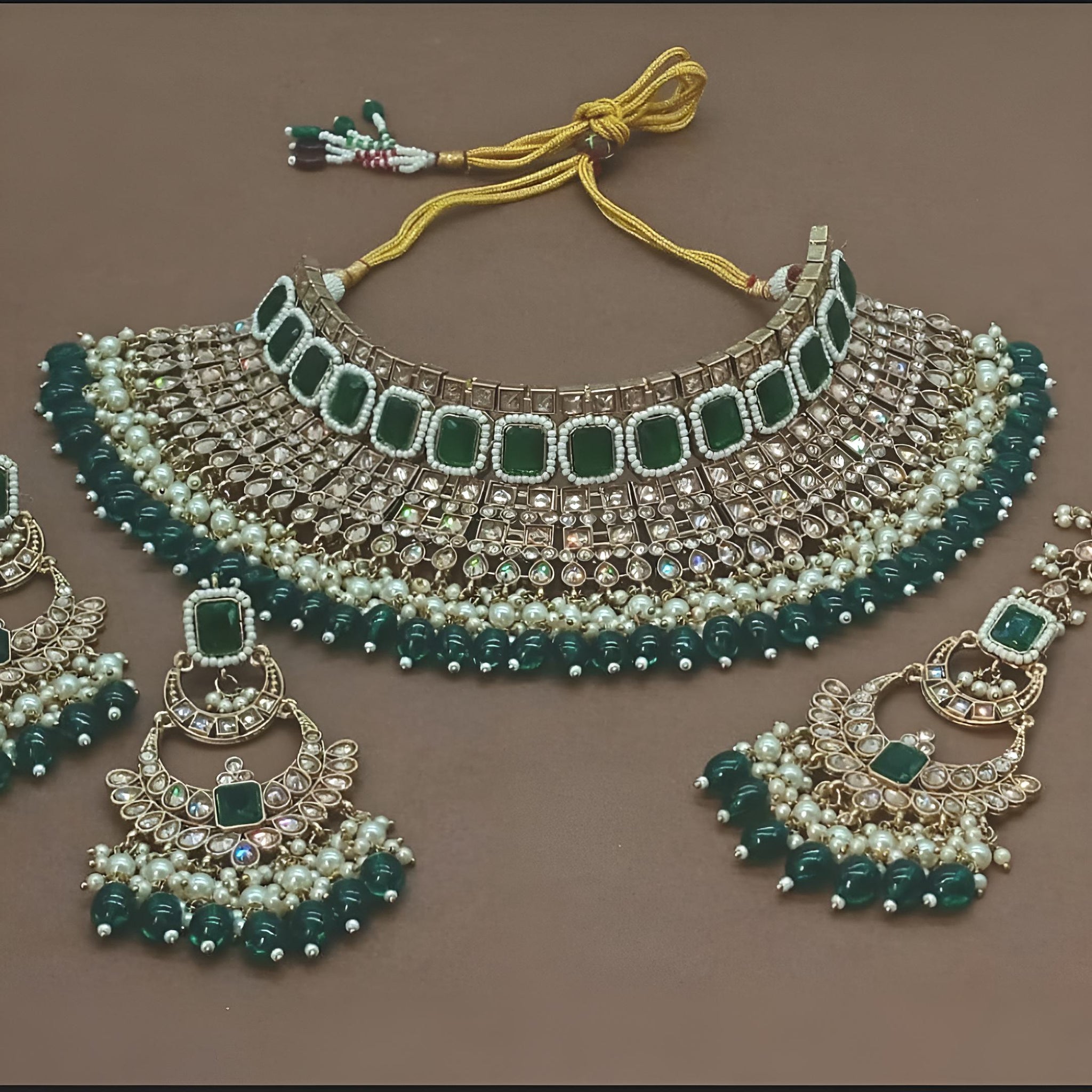 Exquisite Pearl and Jewel-Encrusted Bridal Jewelry Set, Traditional Indian Wedding Jewelry, Special Occasions (Set of 3)