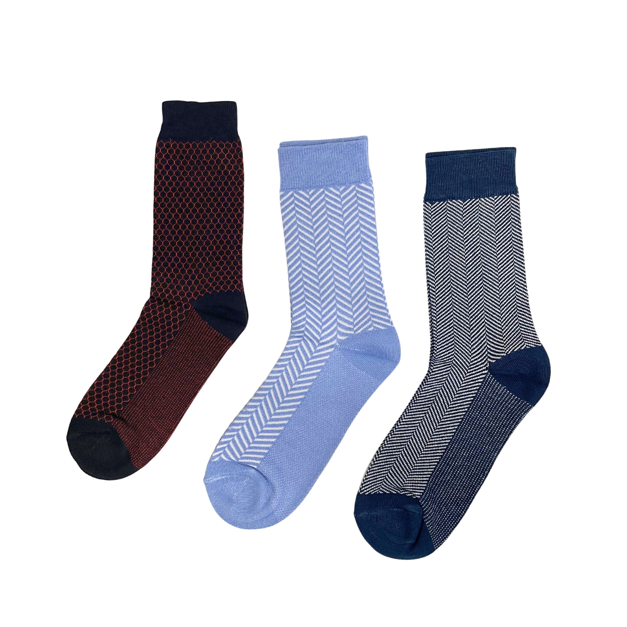 SuperGeneriX Bamboo Calf-Length Socks for Men, Pack of 3, Striped Red, Blue, and Sky Blue Socks, Odor-Free, Breathable, Antibacterial, Cushioned Base for Comfort, Luxuriously Soft and Durable