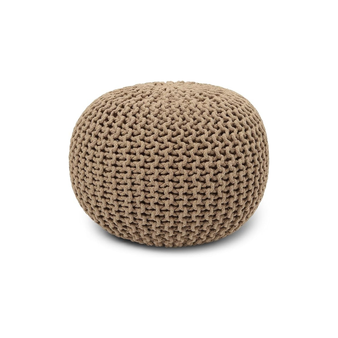 bellolin Hand-Knitted Round Boho Pouf | Cable Knitted Cord Boho Pouffe | Stuffed Pouf Accent Beanbag Chair | Footrest For Living Room, Bedroom, Nursery, Covered Patio, Study Nook, Beige