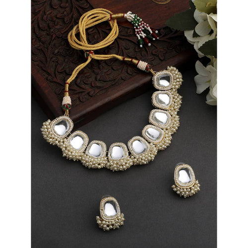 Royal Kundan Pearl Mirror Necklace Set, Adjustable Dori | Traditional Indian Wedding Jewelry Collection, Traditional Indian Wedding Jewelry (Set of 2)