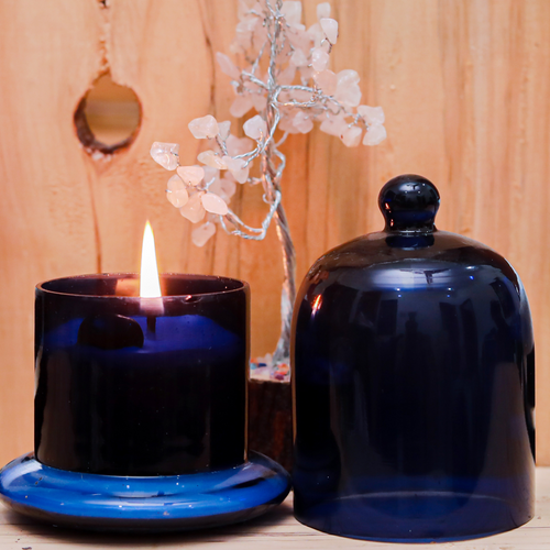 Lapis Lazuli Coconut Soy Wax Candle with Elegant Glass Holder | Blue Candle with Natural Essential Oils & Aromatherapy Benefits